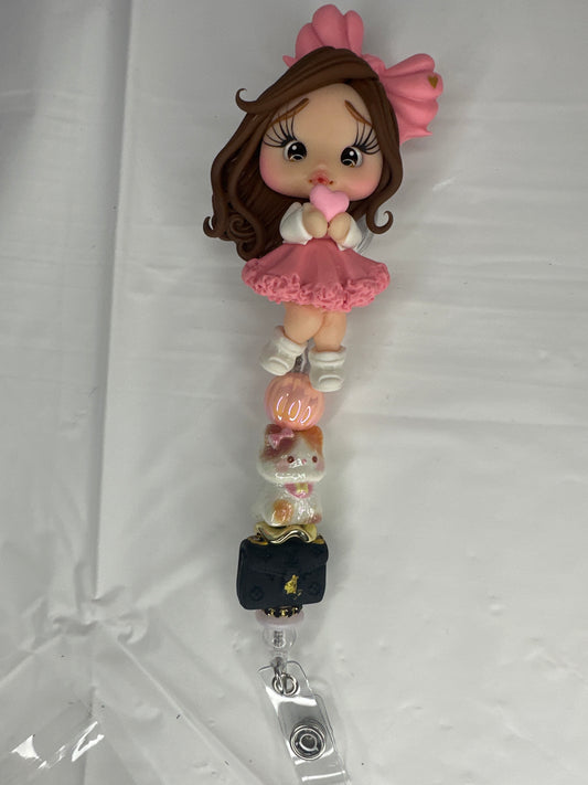 Pink Heart Girl Badge Reel