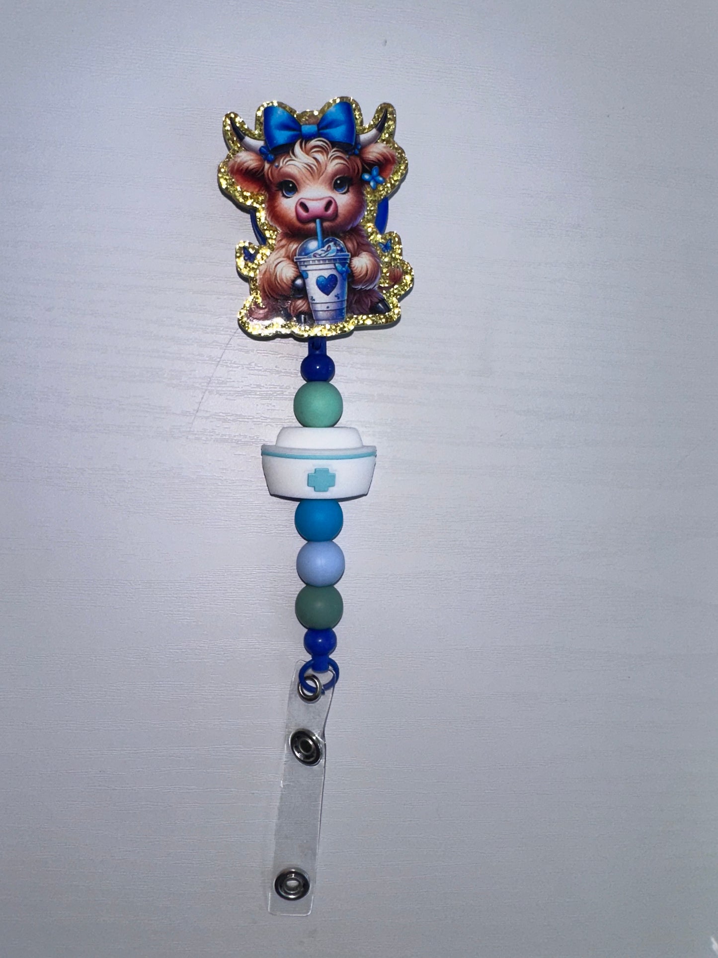 Cow Beaded Badge Reel