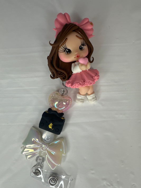Pink Heart Girl Badge Reel