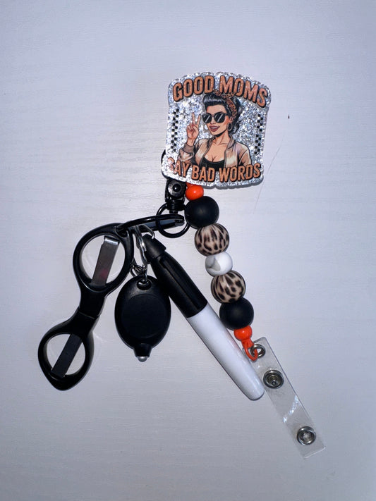 Mom Beaded Badge Reel with  Accessories Set
