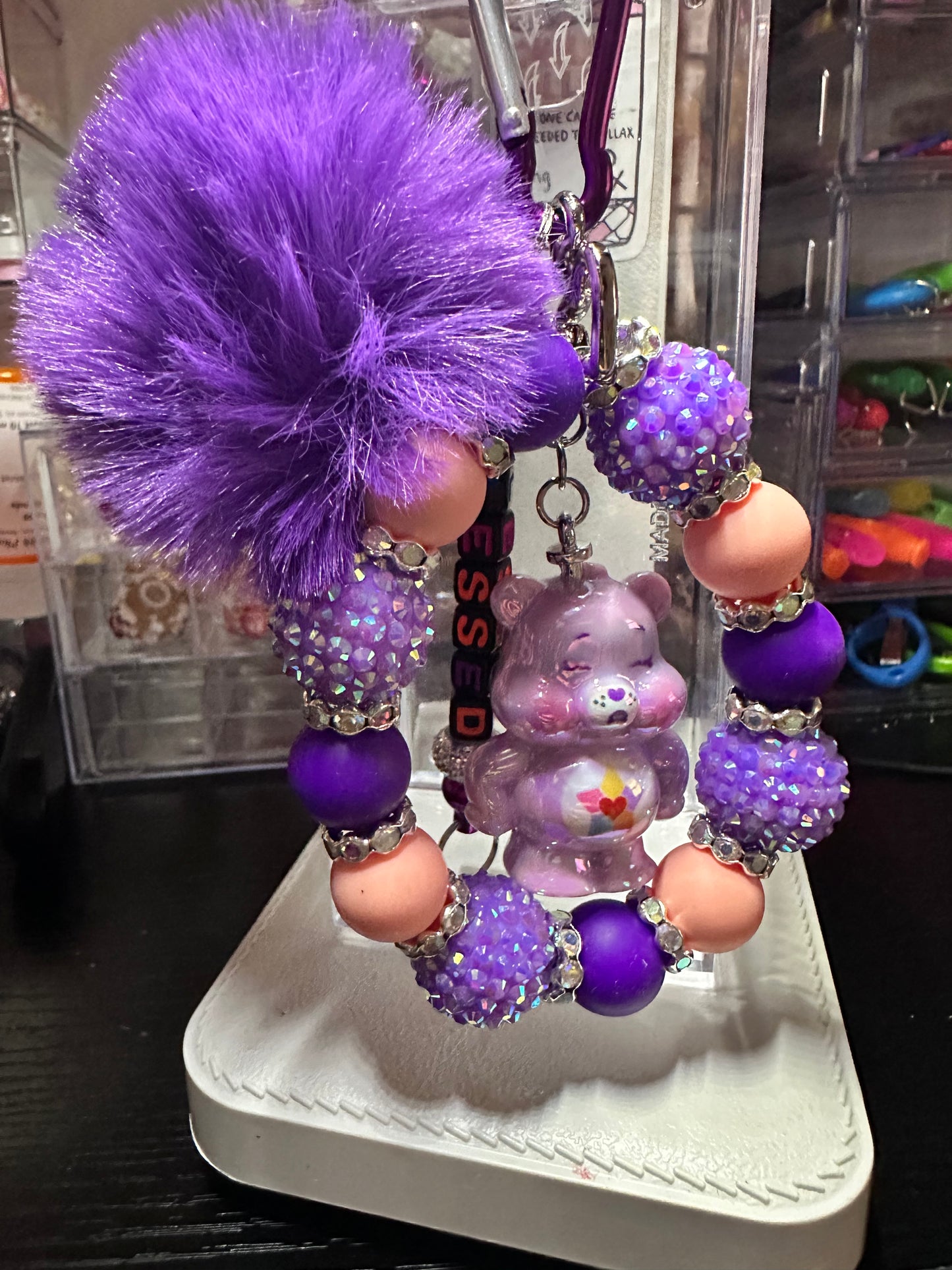 Purple Care Bear Keychain