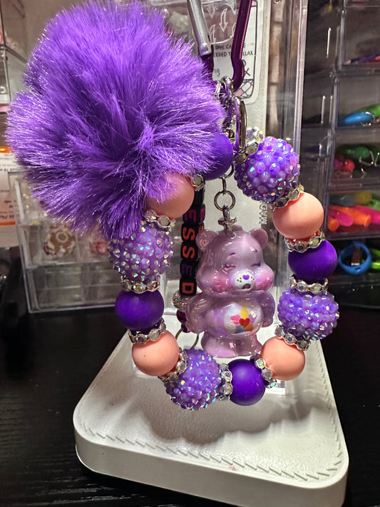 Purple Care Bear Keychain