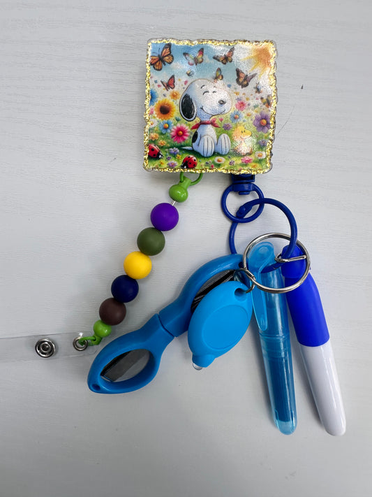 Snoopy Beaded Badge Reel with Accessories Set