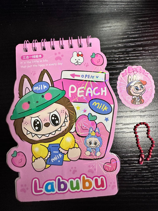 Labubu Pink Peach Notepad & Sticker Book