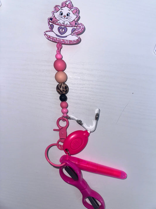 Marie Cat Beaded Badge Reel with Accessories Set