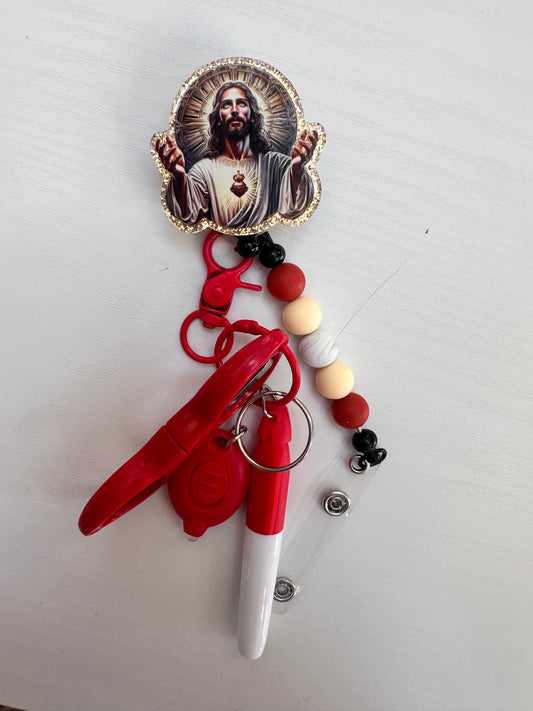 Jesus Beaded Badge Reel with Accessories Set