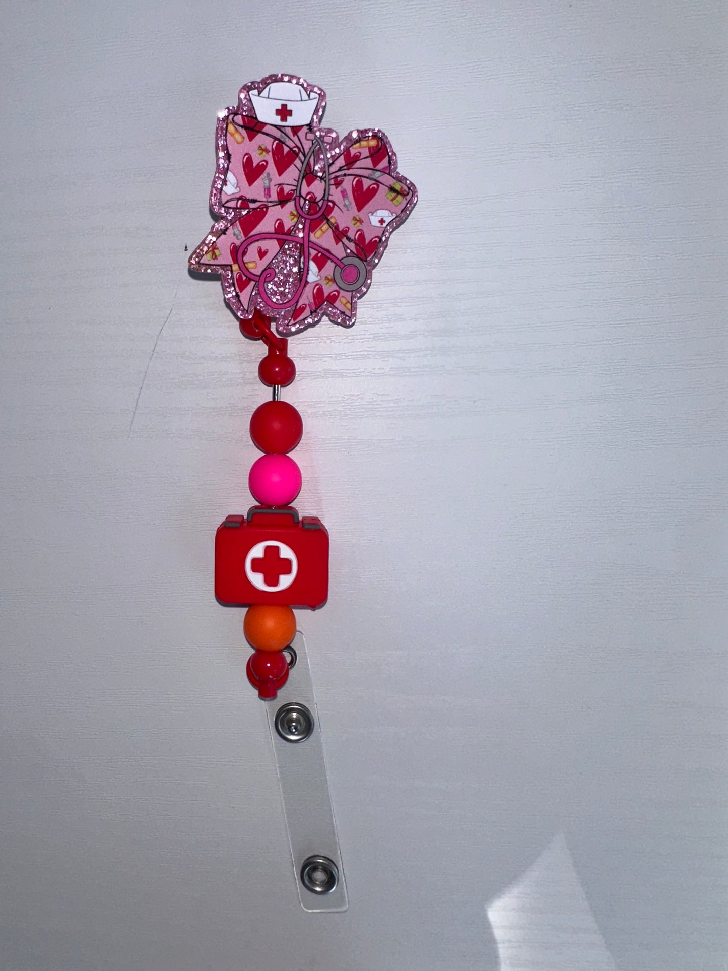Nurse Bow Beaded Badge Reel